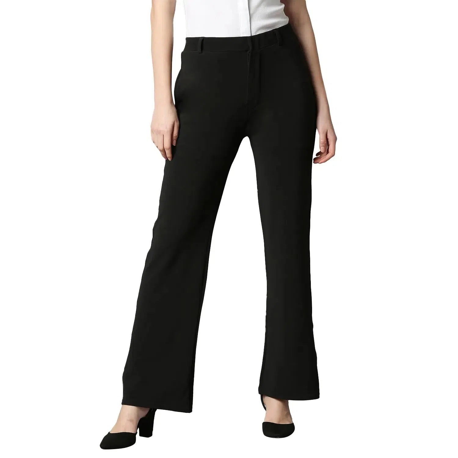 Smarty Pants Women's Cotton Lycra Bell Bottom Black Color Formal Trouser-SMPT-849D-S Trousers High Rise Slim Fit