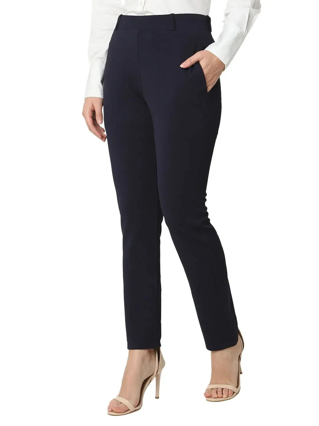 Smarty Pants Women's Cotton Lycra Ankle Length Blue Formal Trouser-SMPT-954B-S Trousers Timeless Classic