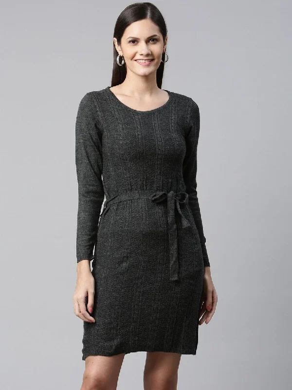 AURELIA Charcoal Grey Cable Knit Sweater Dress Modern Contemporary Chic