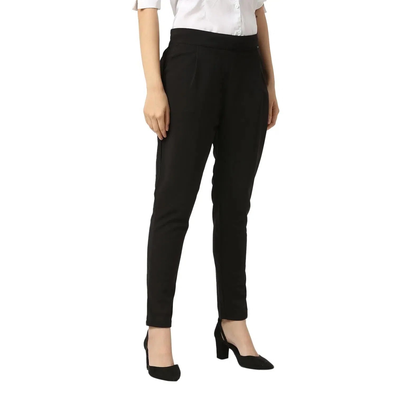 Smarty Pants Women's Cotton Lycra Ankle Length Black Formal Trouser-SMPT-887A-S Trousers Pleated Formal