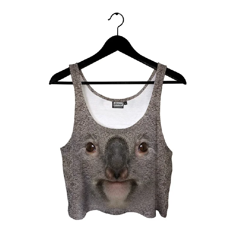 Koala Face Crop Top Denim Fabric Leather Fabric Suede Fabric