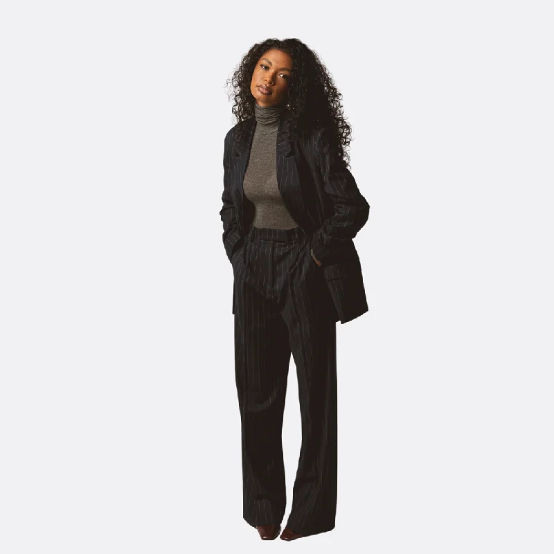 Jagger Pinstripe Tailored Trousers - Navy Trousers Party Sparkling