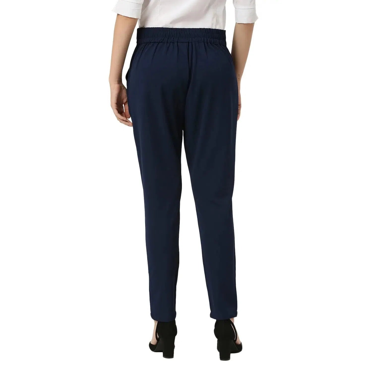 Smarty Pants Women's Cotton Lycra Ankle Length Blue Formal Trouser-SMPT-887B-S High Waist Slim Fit Ankle Length