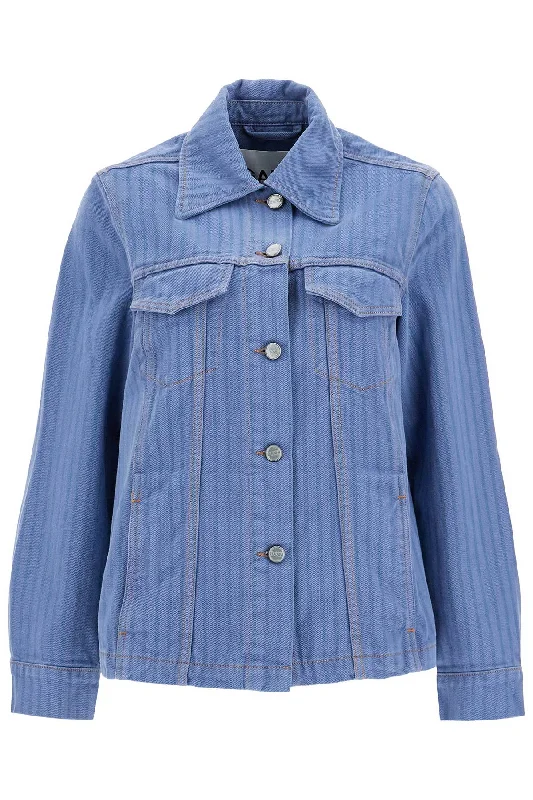 Ganni Women's "Striped Overdyed blue Jacket Snapped Jacket Toggled Jacket Drawstring Jacket