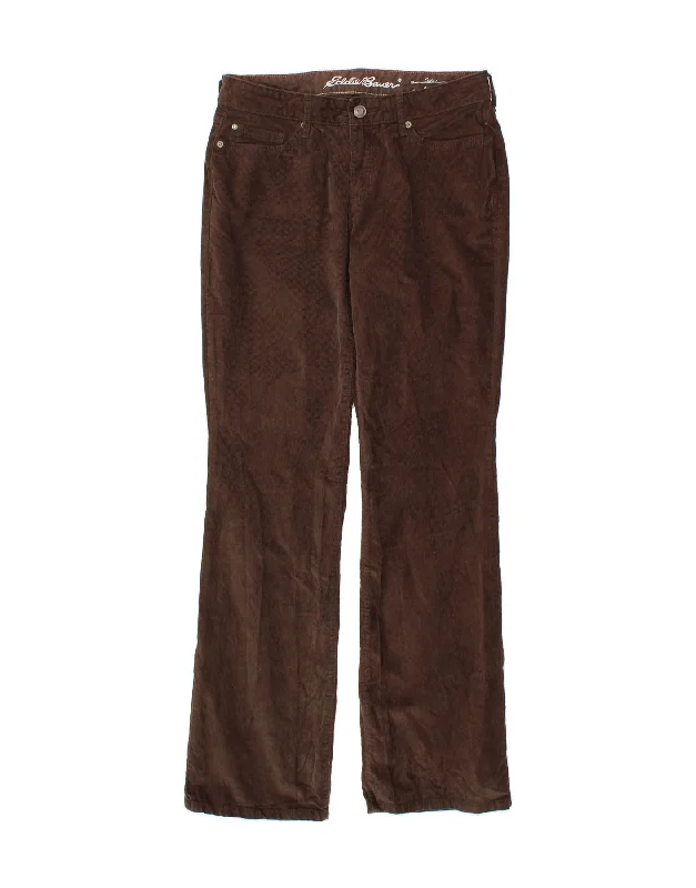 EDDIE BAUER Womens Curvy Corduroy Trousers US 4 Small W27 L31 Brown Trousers Designer Luxury