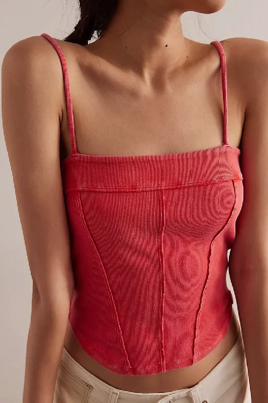 Ribbed Tank- Red peekaboo tank top