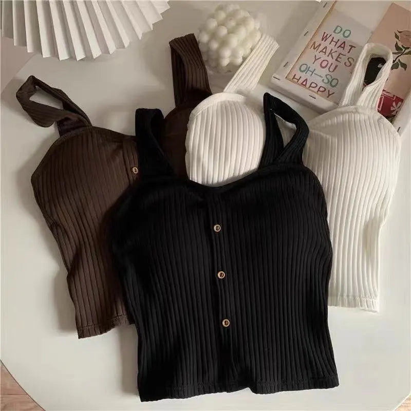 Crop Top Y2k Corset Summer Korean Fashion Tank Top 2023 New Women's Clothing Knit Casual Basic Slim Vest Sweet Bra Tops Female Fleece Fabric Down Fabric Feather Fabric