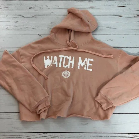 Watch Me Fleece Crop Top Hoodie Asymmetrical Pockets Print