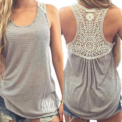 Women's Clothing Tops & Tees Tanks Fashion Women Summer Vest Top Sleeveless Casual Hollow Out Lace Tank Tops white tank top