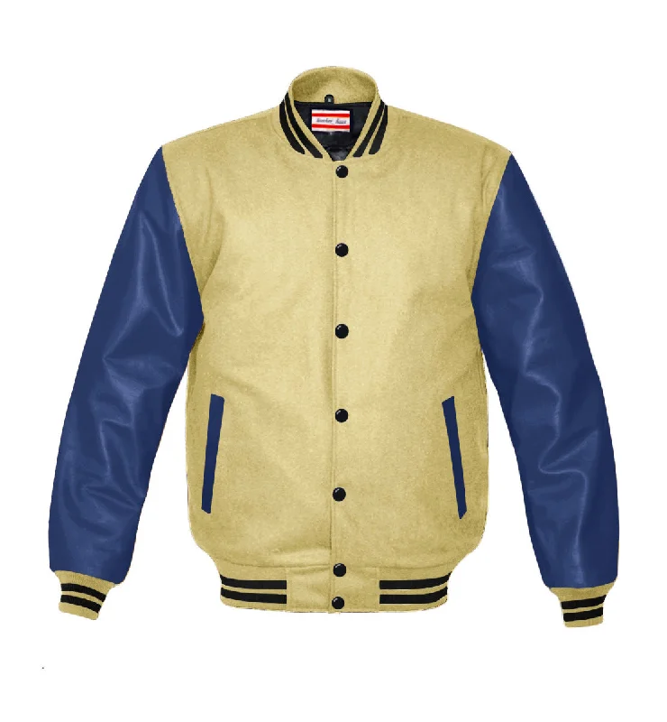 Original American Varsity Navy Leather Sleeve Letterman College Baseball Women Wool Jackets #NVSL-BSTR-BB Insulated Jacket Fitted Jacket Loose Jacket