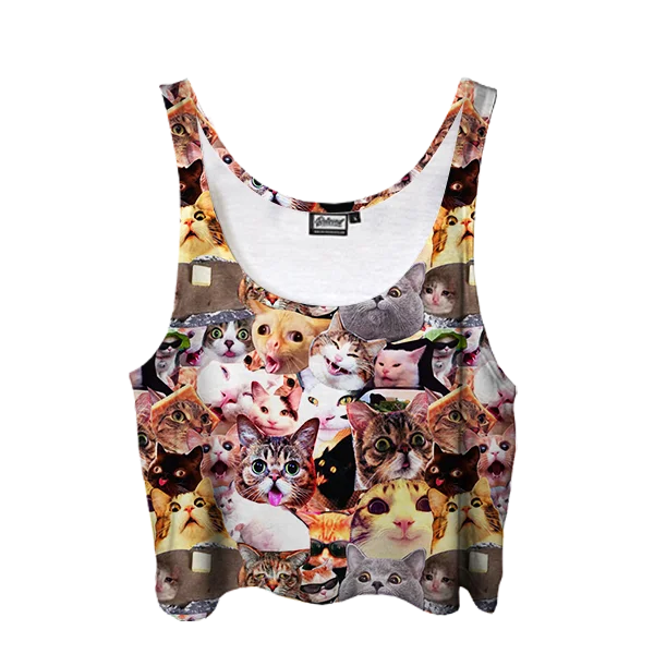 Cat Meme Face Crop Top Fleece Nylon Spandex