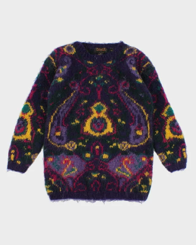 Vintage 90s Woman's Colourful Mohair Sweater Sequined Glittery Shiny