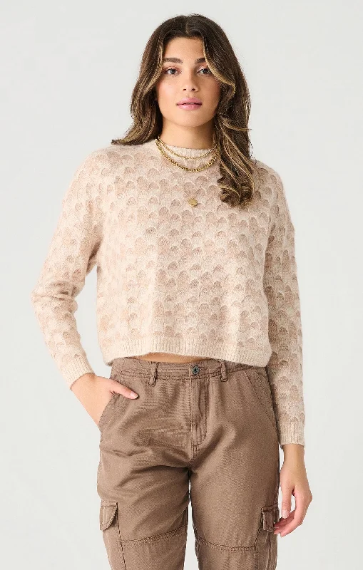 Top - Dex Long Sleeve Scalloped Stitch Sweater Long Sweater Short Sweater Cropped Sweater