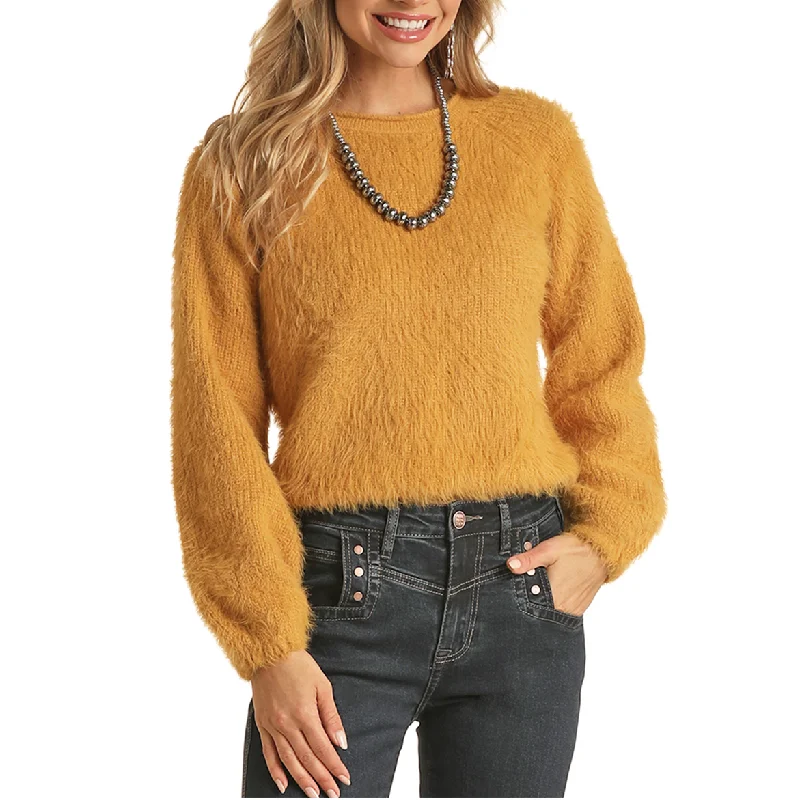 Rock & Roll® Ladies Fuzzy Solid Mustard Sweater RRWT32R042-77 Plaid Sweater Polka Dot Checkered