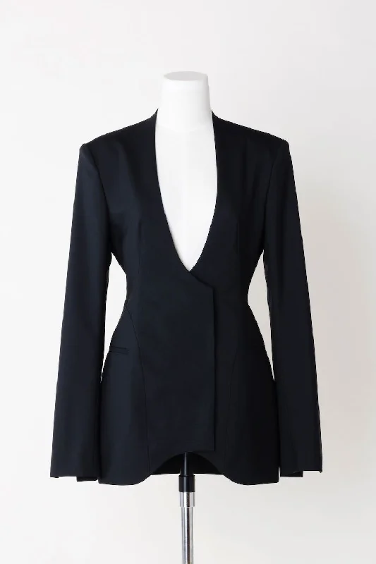 FETICO  OPEN BACK TAILORED JACKET(BLACK) Wool Fabric Cashmere Fabric Tweed Fabric