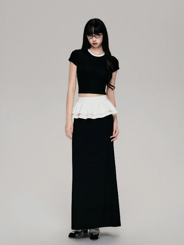 Ballet Style Black Back Slit Slim Maxi Skirt LUL0084 flowy skirt hem