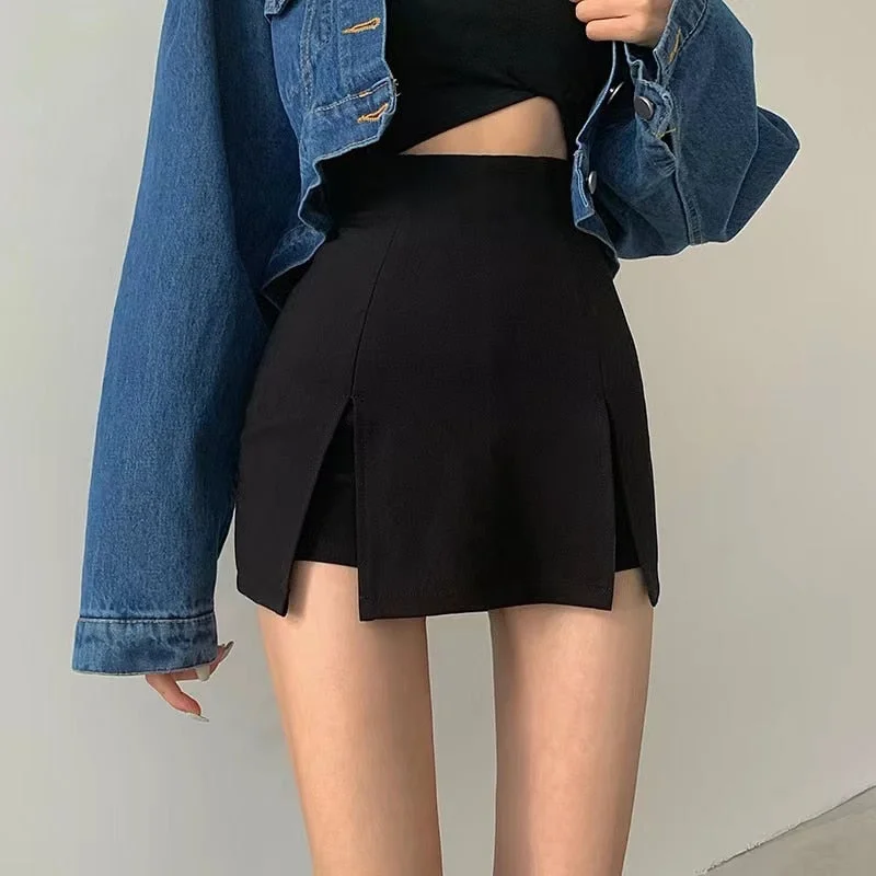 Skirts Women Black Split Office Ladies Elastic High Waist Elegant Slim wool skirt sturdy