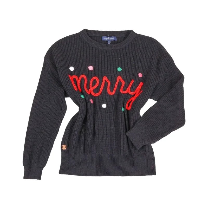 Simply Southern Ladies Merry Black Sweater 0224-SWTR-KNT-MERRYBLACK Ribbed Striped Patterned