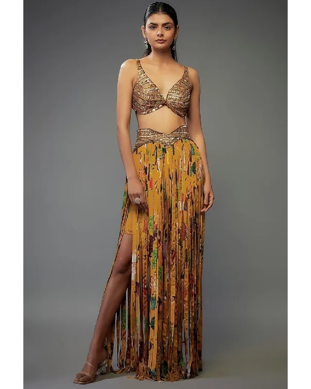 Mango Crepe Printed Fringe Skirt Set tulle skirt dreamy