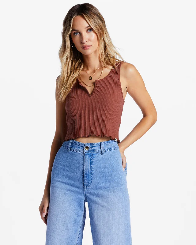 Notch Tank Ribbed Tank Top - Mocha loose fit tank