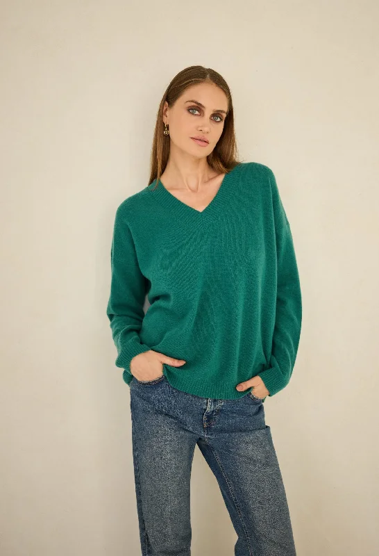 Cashmere Sweater Emerald Green Tailored Straight A-Line