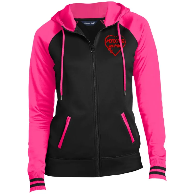 Motocross Girlfriend Heart Ladies' Sport-Wick® Full-Zip Hooded Jacket Bomber Jacket Anorak Windbreaker