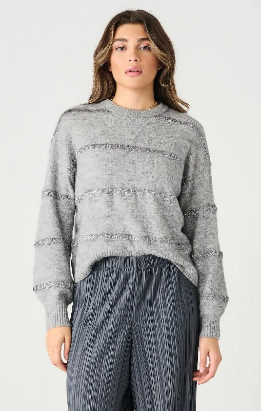 Top - Dex Long Sleeve Sequin Stripe Sweater Turtle Neck Boat Neck Asymmetrical Neck