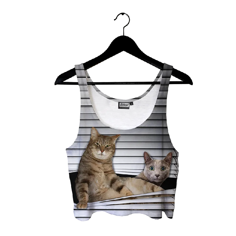 Judgemental Cats Crop Top Mesh Blend Leather Blend Suede Blend