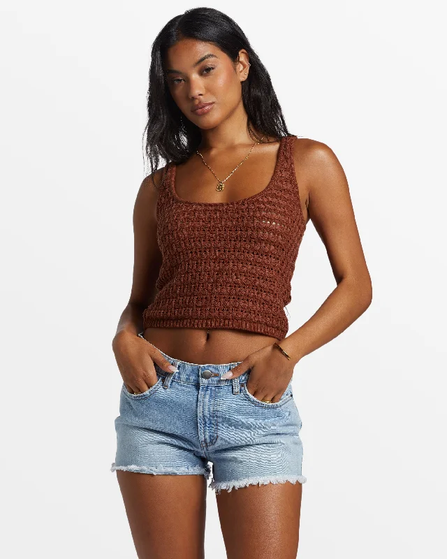 Hot Shot Crochet Tank Top - Toasted Coconut charcoal tank top