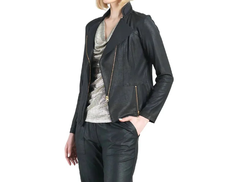 Faux Leather Zippered Jacket In Black Wool Jacket Cashmere Jacket Tweed Jacket