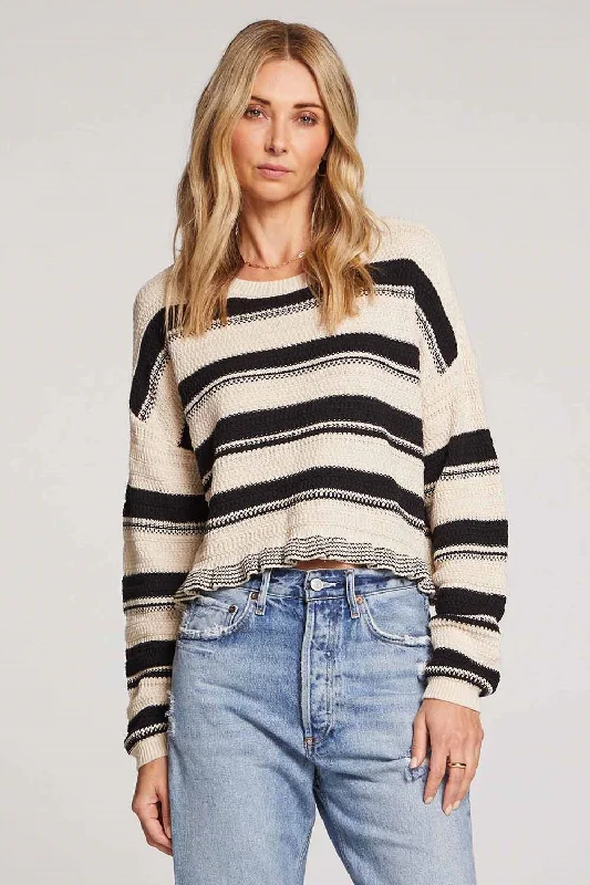 Top - Saltwater Luxe Striped Sweater Mesh Fabric Canvas Fabric Denim Fabric