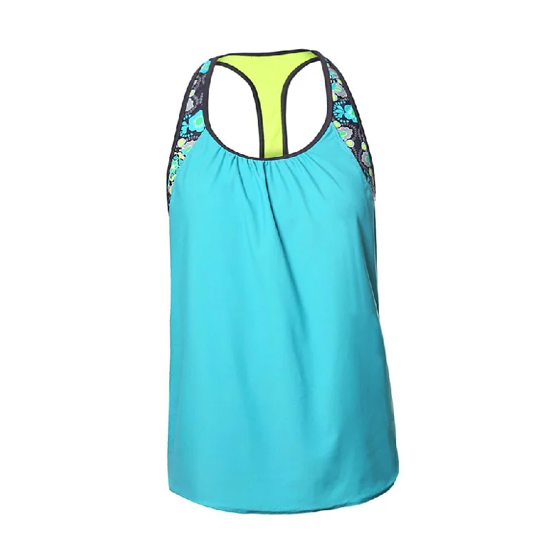 Maxbell Women Modest Tank Top Swimwear Floral T Back Vest Tankini Tops L Green bright tank top