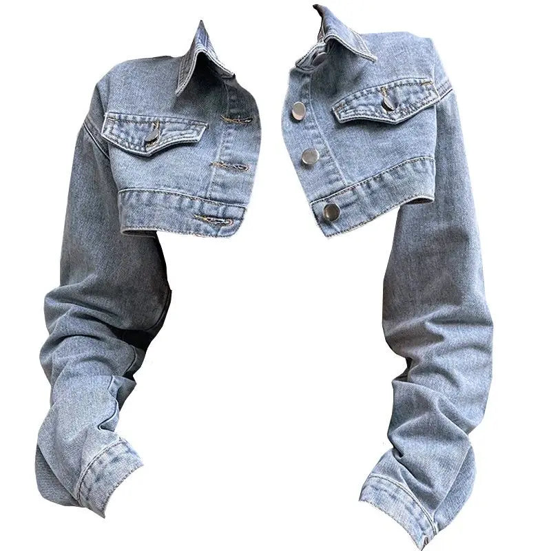 Long Sleeve Crop Denim Jacket Oversized Jacket Tailored Jacket Straight Jacket