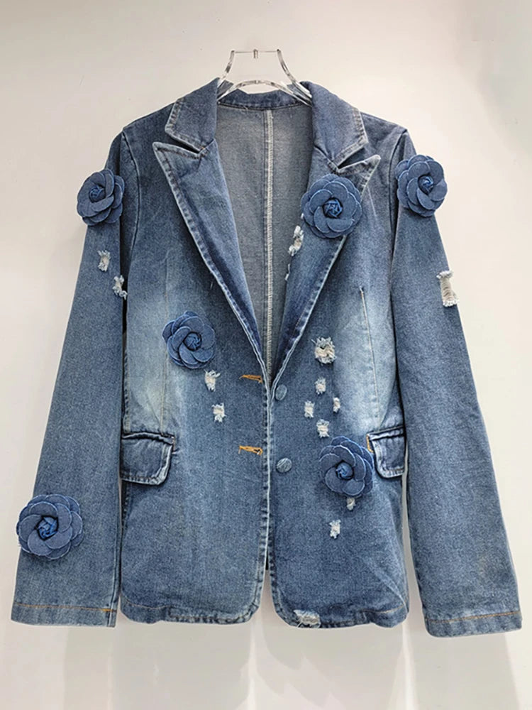 Denim3d Rose Flowers Jacket Striped Jacket Polka Dot Jacket Floral Jacket