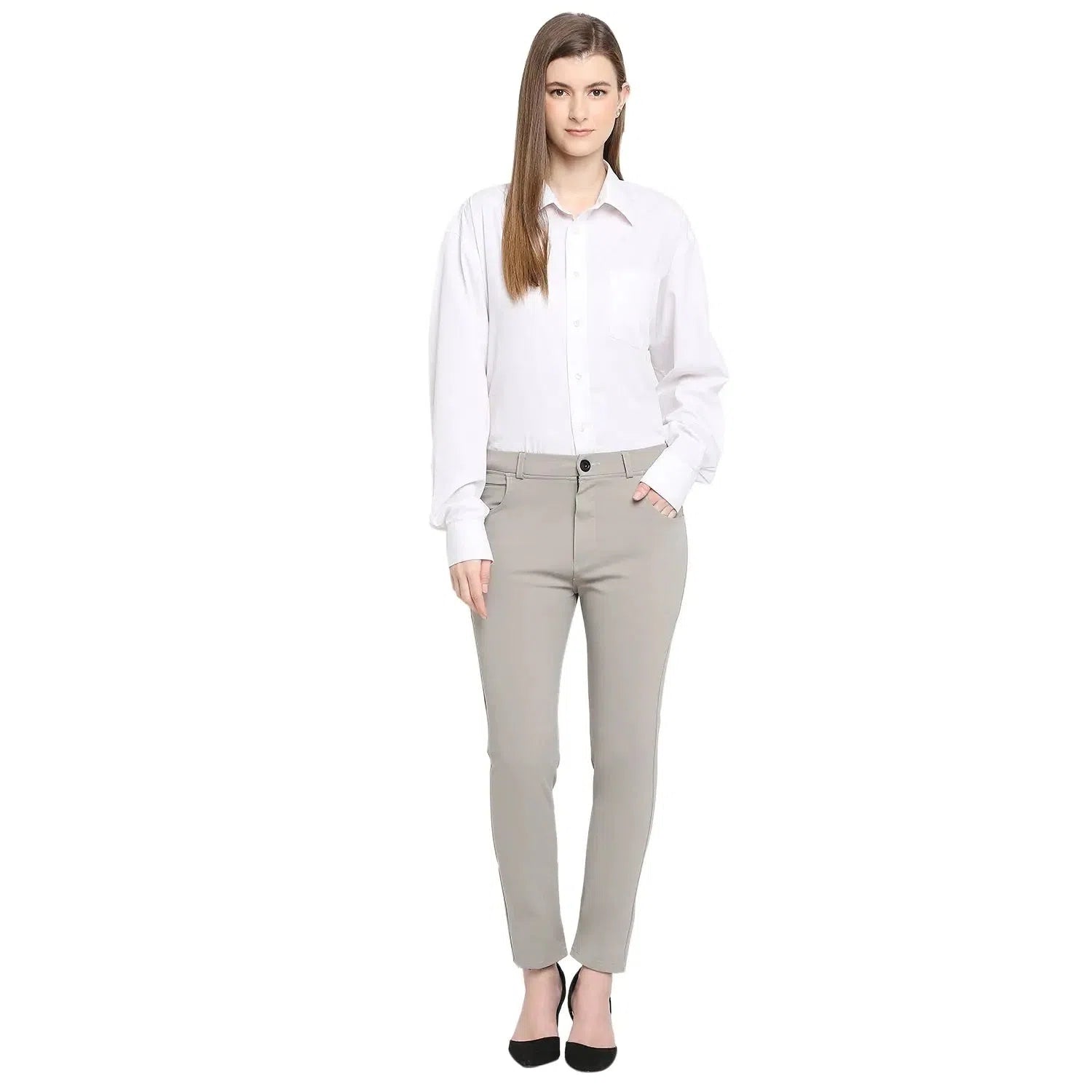 Smarty Pants Women's Cotton Lycra Ankle Length Pastel Grey Color Formal Trouser Trousers Tapered Slim Fit