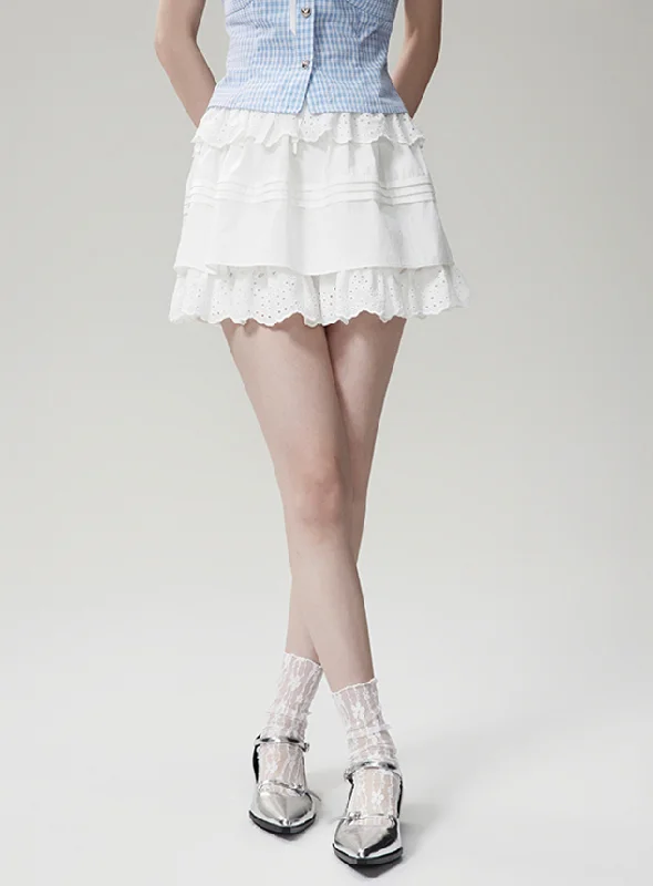 Lace Layered A-Line Mini Skirt NTO0081 chiffon skirt airy