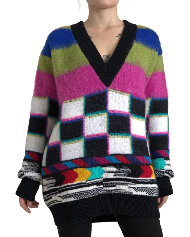 Dolce & Gabbana  Geometric Intarsia Knit Sweater - Multicolor Fleece Fabric Down Fabric Feather Fabric