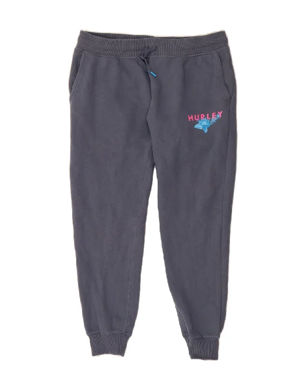 HURLEY Womens Graphic Tracksuit Trousers Joggers UK 14 Large  Blue Cotton Trousers Office Stylish