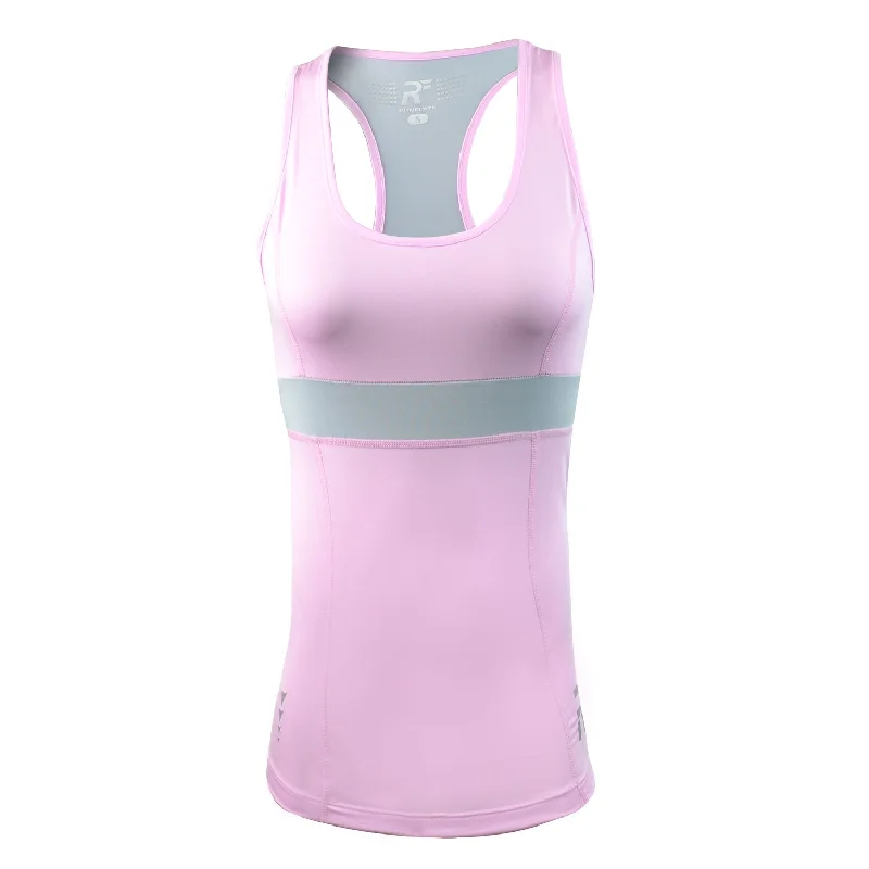 RunFlyte Women's Chakra II Tank Top - Fitted - Moisture Wicking - Light Pink/Grey open back tank