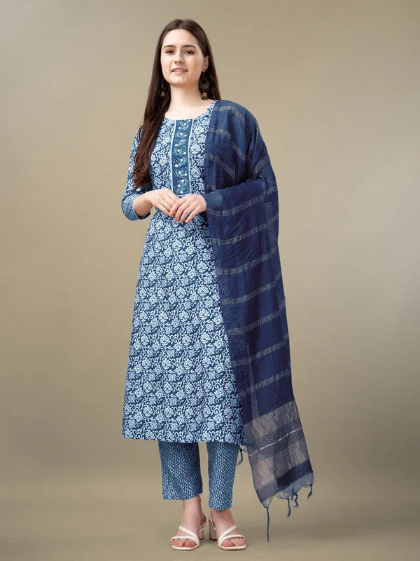 Women's Light Blue Rayon Embroidery & Sequence Work Kurta With Trouser & Dupatta  (stitched 40 size, Alt 38 to 44 size) - Aastha Fashion Trousers practical durable