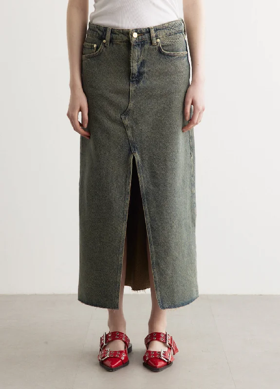 Overdyed Heavy Denim Maxi Skirt satin skirt smooth