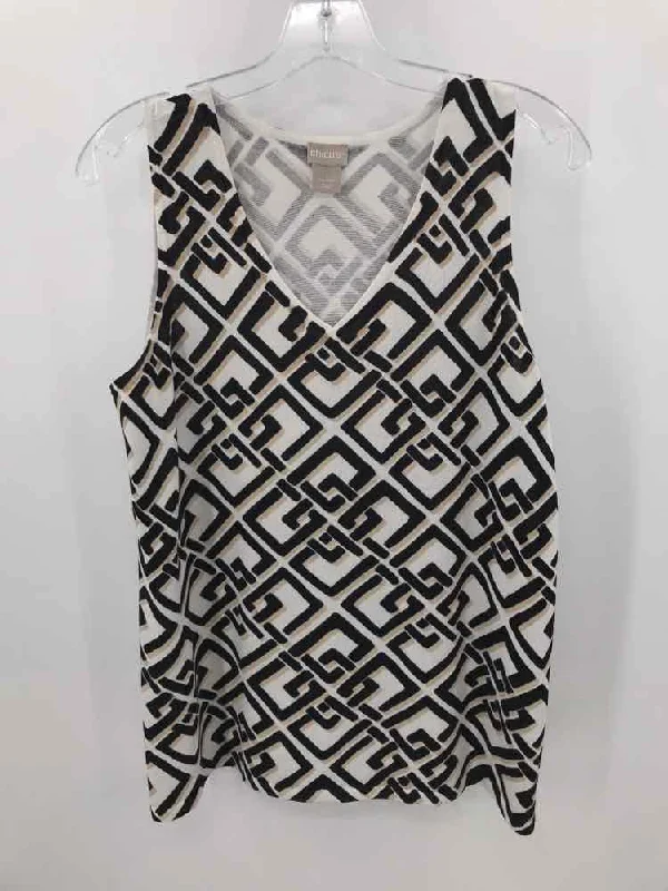 Pre-Owned Chico's Black Size Medium Printed Tank Top lace back tank