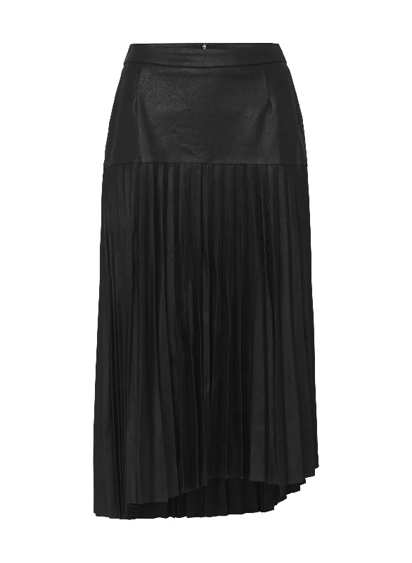 Park Avenue Pleated Skirt Black Leather low waist skirt