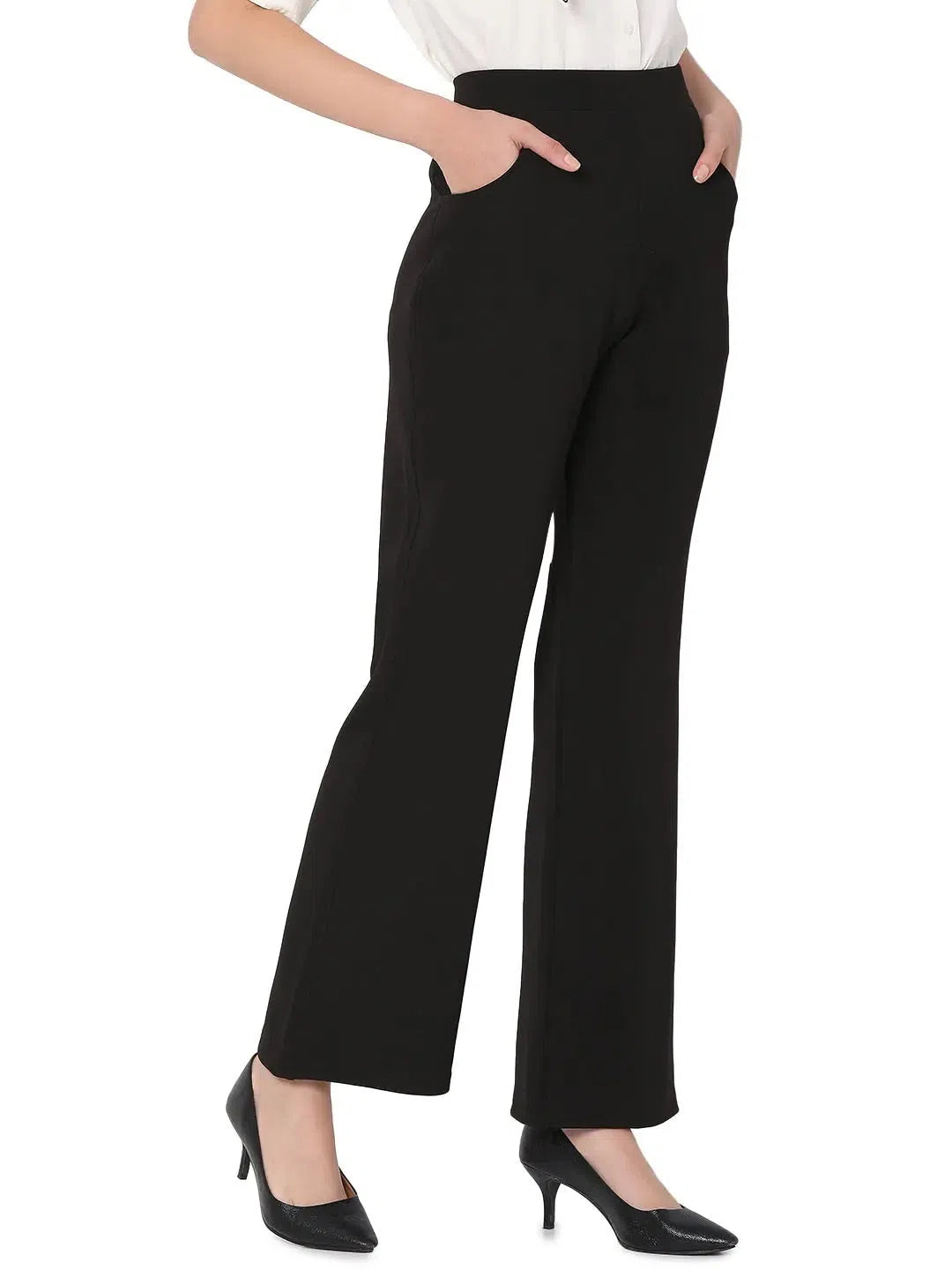 Smarty Pants Women's Cotton Lycra Straight Fit Black Formal Trouser-SMPT-770A-S Trousers Fleece Cozy