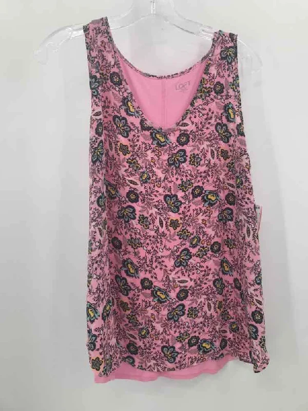 Pre-Owned Loft Pink Size Medium Floral Tank Top black tank top