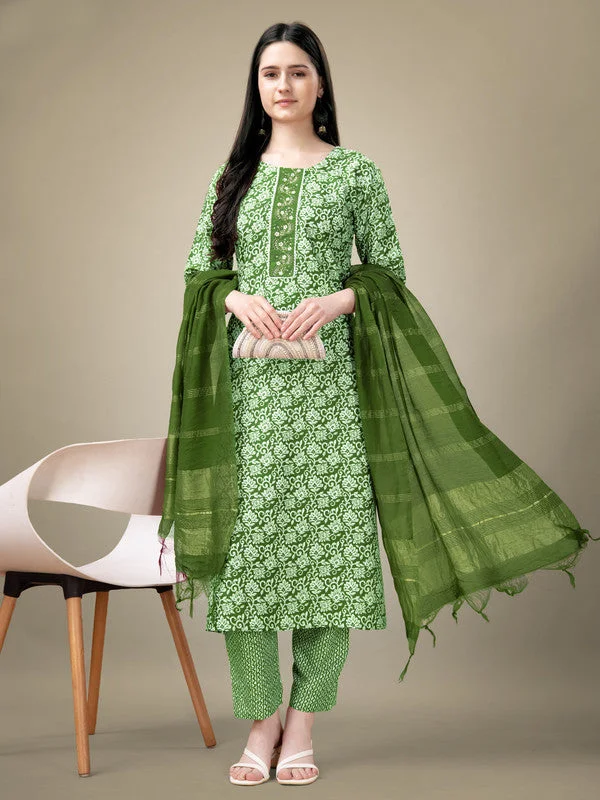 Women's Green Rayon Embroidery & Sequence Work Kurta With Trouser & Dupatta  (stitched 40 size, Alt 38 to 44 size) - Aastha Fashion Trousers luxurious premium