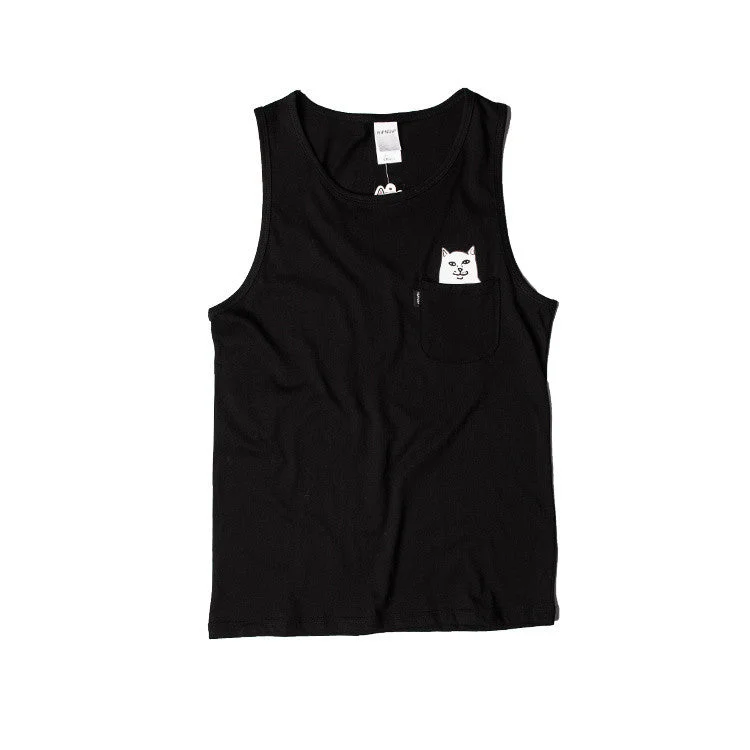 Hidden Pocket Cat Tank Tops (Black) striped tank top