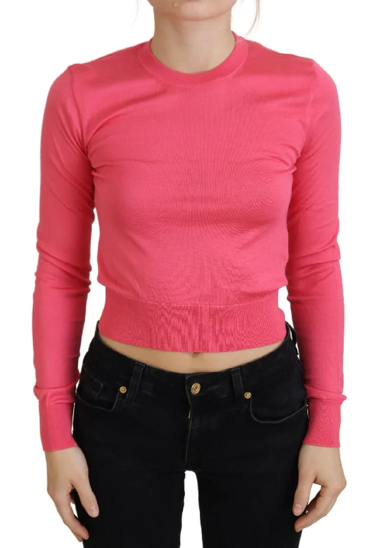 Dolce & Gabbana  Women's Pink Cropped Sweater Boat Neck Shawl Collar Notched Collar