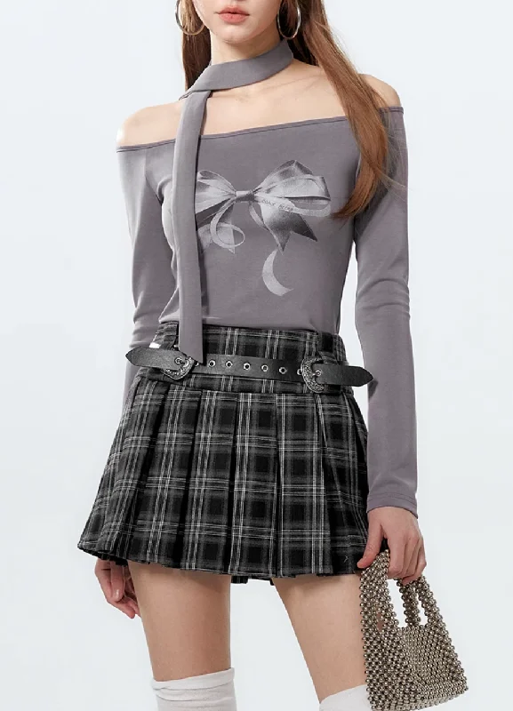 College Style Check Pleated Skirt BOH0008 athletic skirt fit