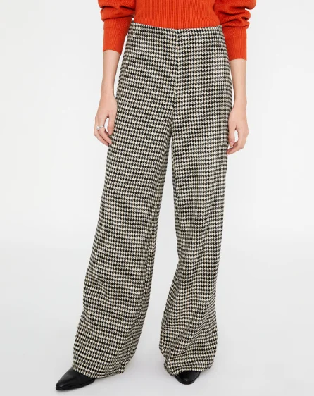 Wide Leg Trousers - Black/White Houndstooth Trousers Trousers Formal